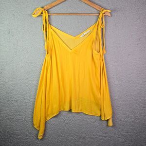 ZARA Flowy Tank Top Yellow M Tie Shoulder Handkerchief Hem Boho